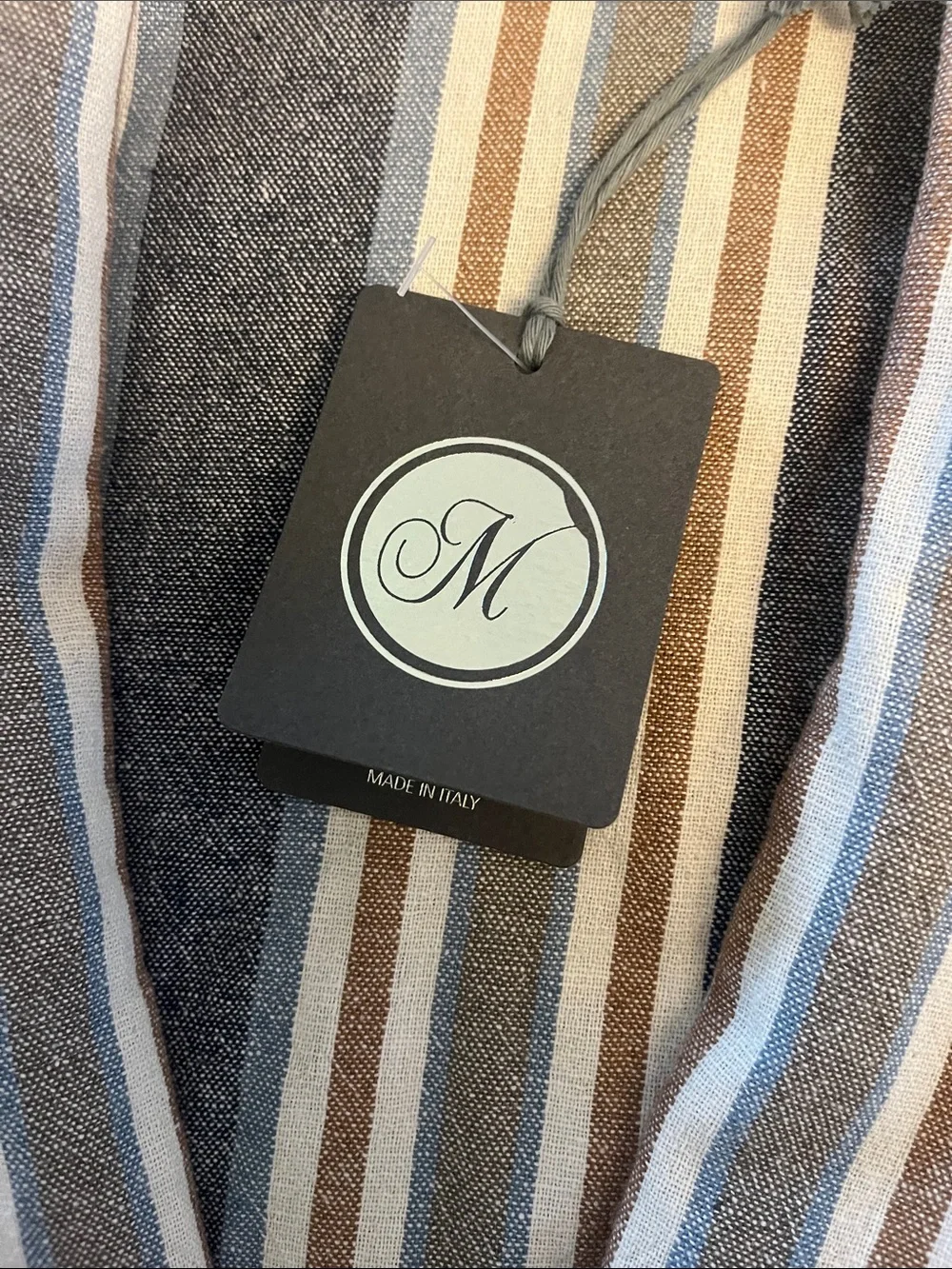 NWT Made in Italy Linen Cotton Stripped Drappy Navy Brown Open Front Cardigan L - Picture 3 of 10